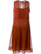 Alberta Ferretti Lace Panel Dress, Women's, Size: 44, Yellow/orange, Linen/flax/polyamide/acetate/other Fibers