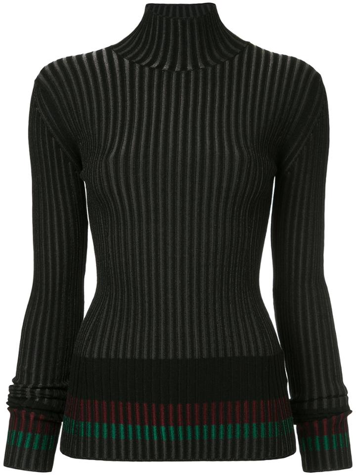 Le Ciel Bleu Ribbed Turtle-neck Fitted Sweater - Black