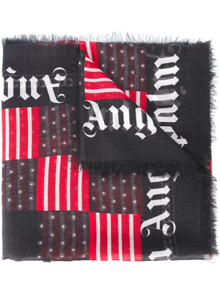 Palm Angels Frayed Logo Print Scarf, Men's, Blue, Modal/linen/flax