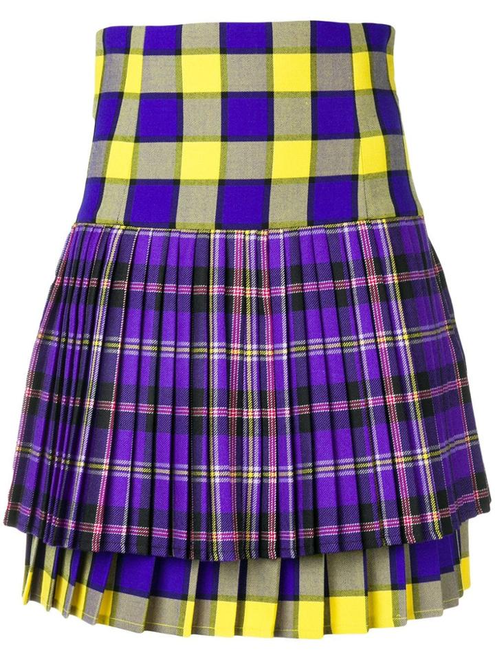 Versace Pleated Tartan Mini Skirt - Blue