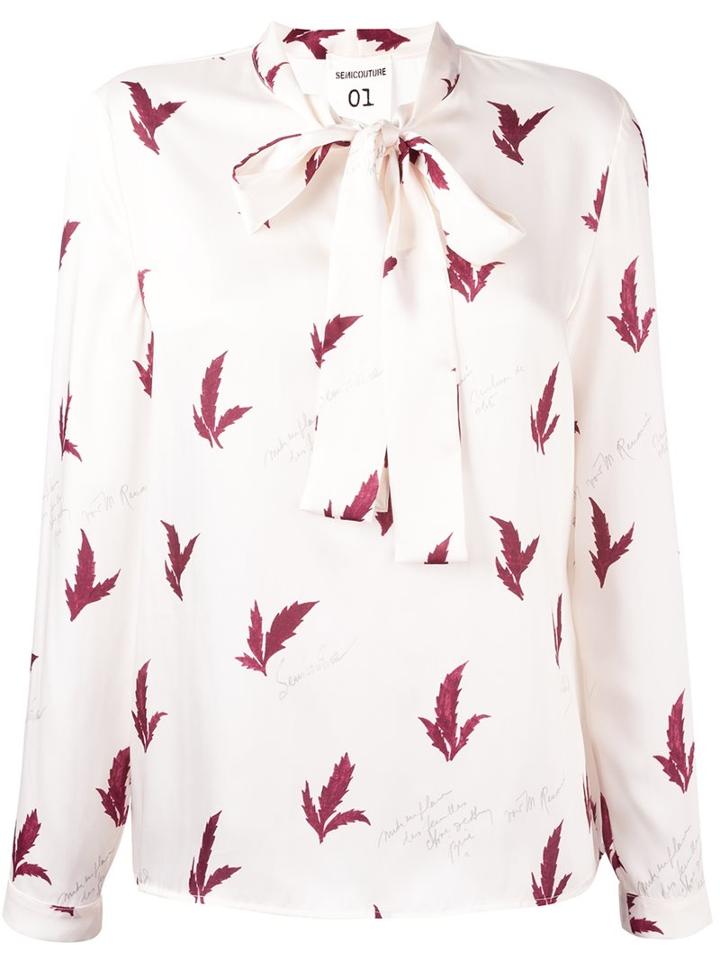 Erika Cavallini Leaf Print Pussy Bow Blouse, Women's, Size: 42, Nude/neutrals, Polyester