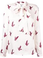 Erika Cavallini Leaf Print Pussy Bow Blouse, Women's, Size: 42, Nude/neutrals, Polyester