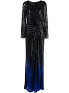 Tadashi Shoji Melati Gradient Glitter Evening Dress - Black