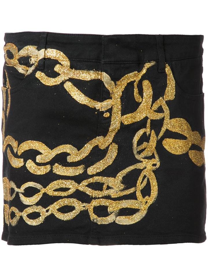 Faith Connexion Printed Mini Skirt, Women's, Size: Medium, Black, Cotton