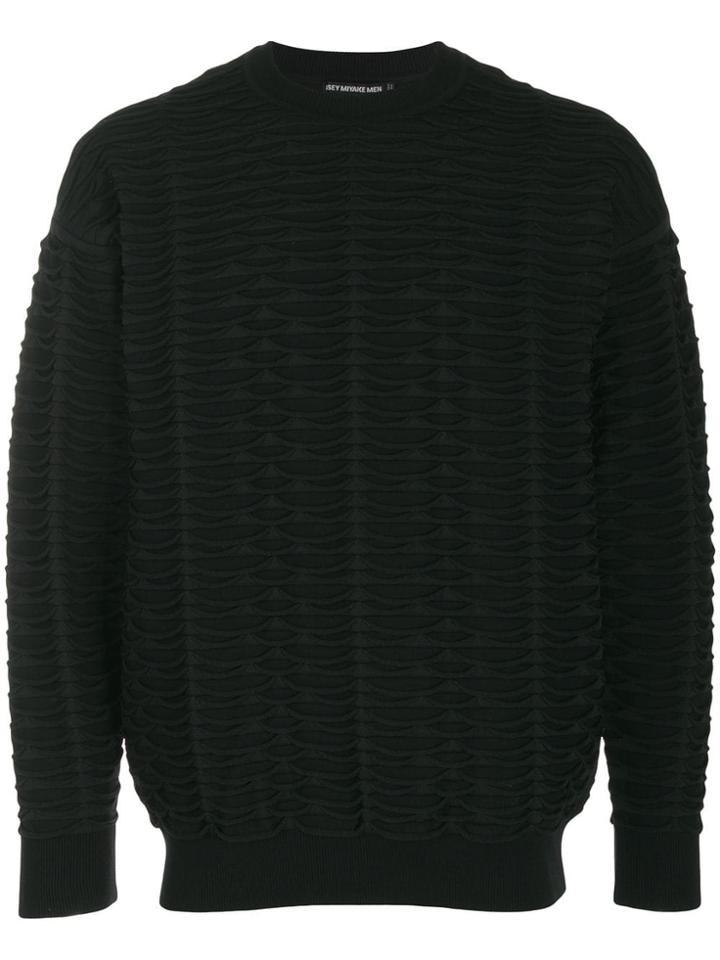Issey Miyake Men Pleated Crew Neck Sweatshirt - Black