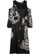 Tibi Cold-shoulder Midi Dress, Women's, Size: 0, Black, Silk