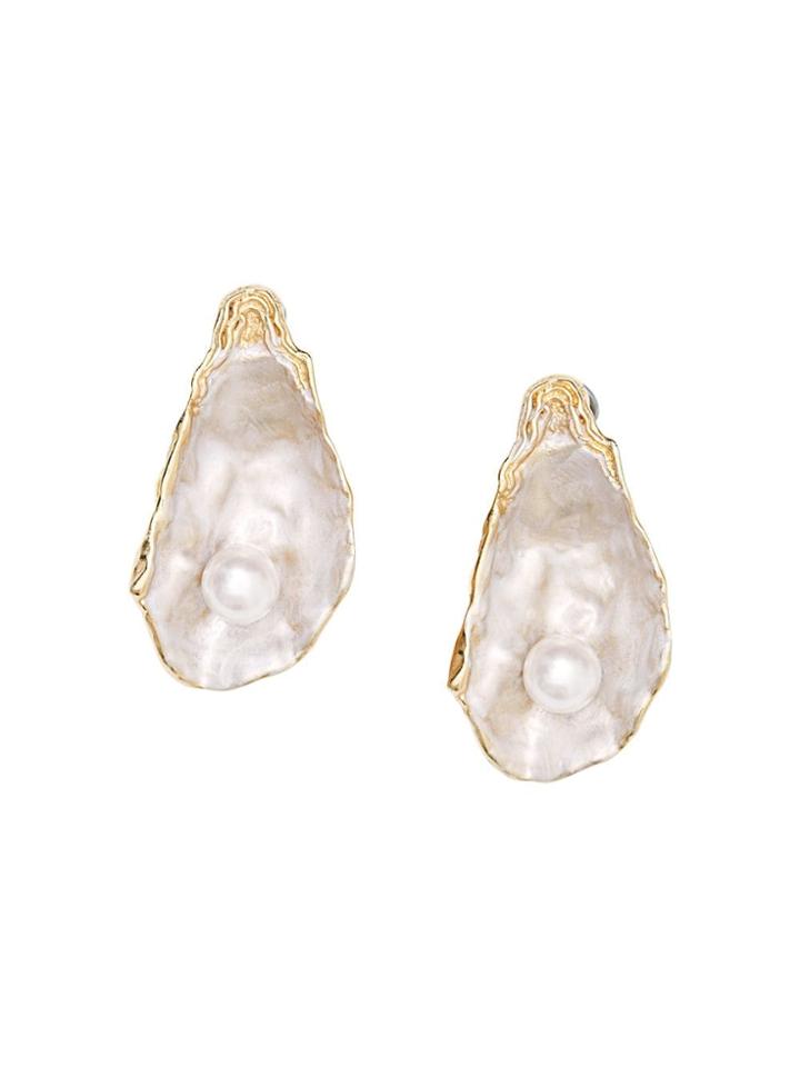 Burberry Faux Pearl Detail Gold-plated Oyster Earrings - White