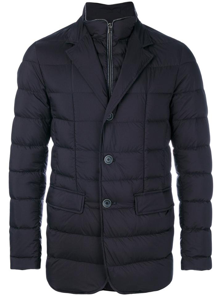 Herno - Padded Button-down Coat - Men - Feather Down/polyamide/polyurethane/virgin Wool - 52, Blue, Feather Down/polyamide/polyurethane/virgin Wool