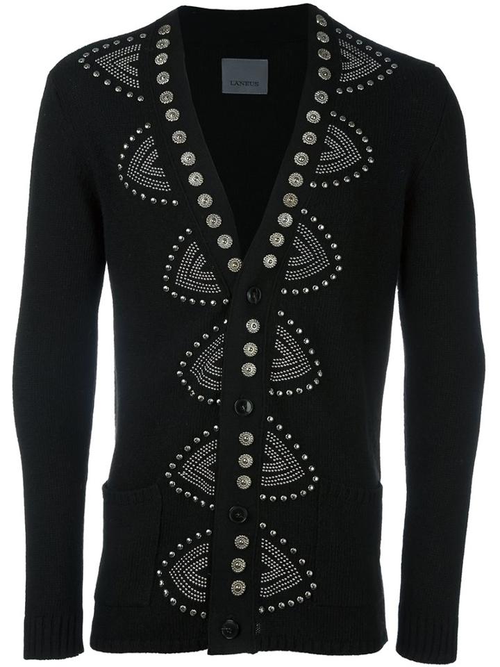 Laneus Studded V-neck Cardigan, Men's, Size: 46, Black, Polyamide/viscose/aluminium/wool
