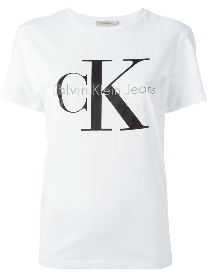 Calvin Klein Jeans Classic Logo Print T-shirt, Women's, Size: Small, White, Cotton