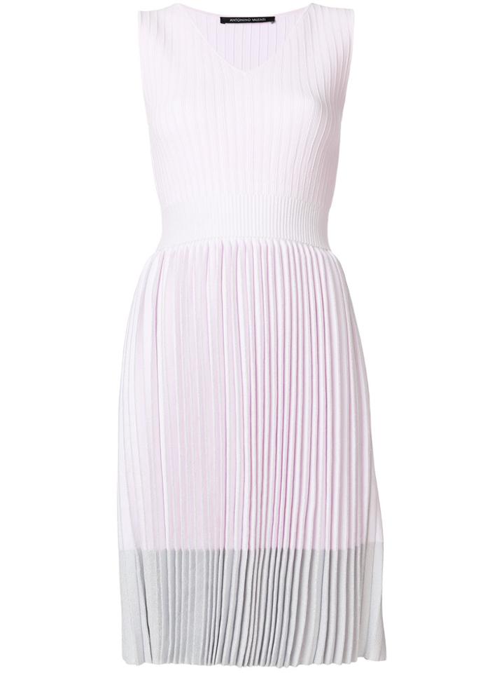 Antonino Valenti Pleated V-neck Dress - Pink & Purple