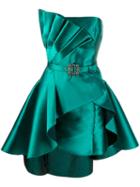 Alberta Ferretti Pleated Detail Satin Cocktail Dress - Green