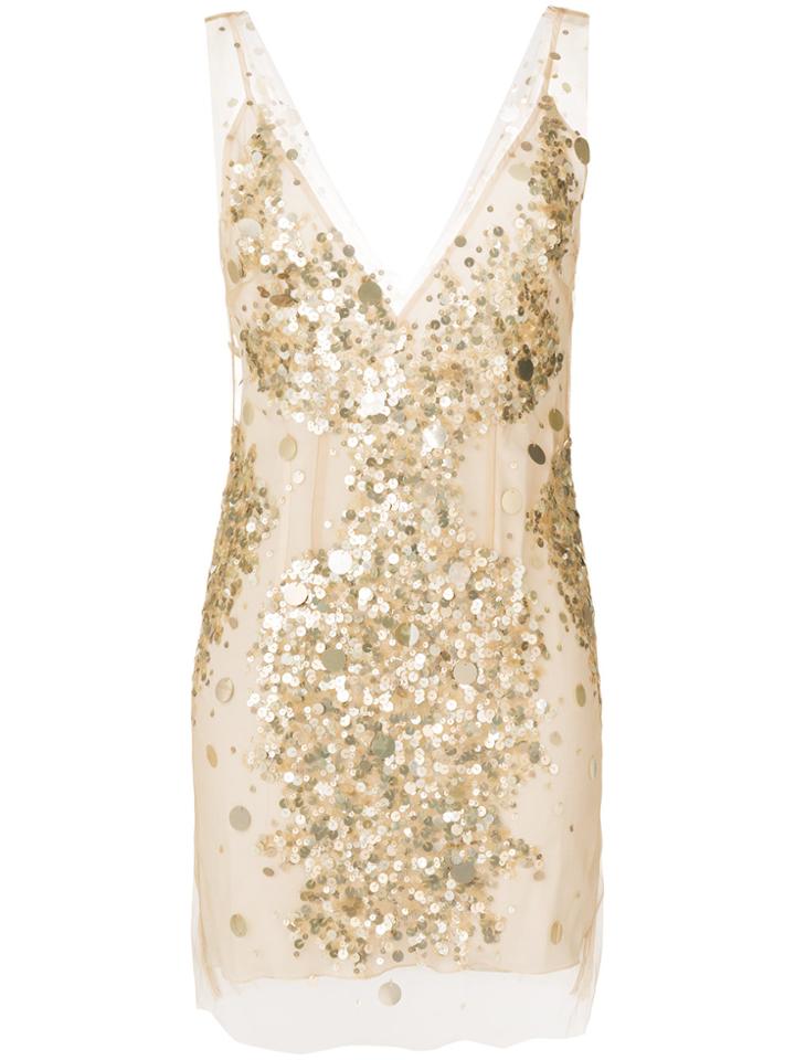 Amen Sequin Embellished Mini Dress - Nude & Neutrals