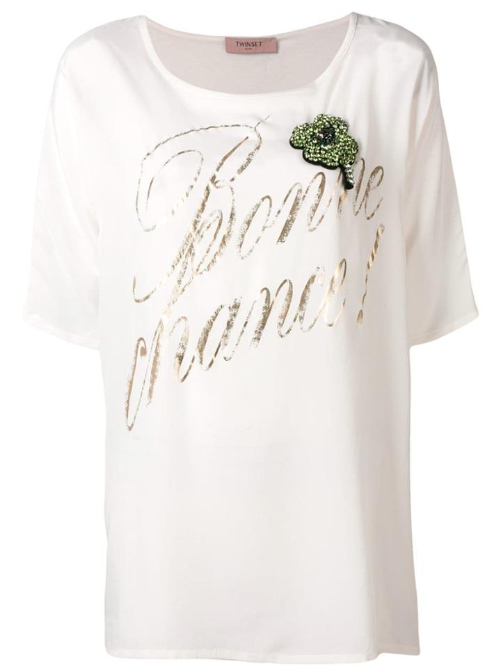 Twin-set Metallic Print Oversized Top - White