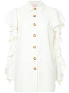 Liya Cut Out Frill Sleeves Shirt - White