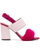 Givenchy Pink Paris 90 Fur Block Heel Sandals - Pink & Purple