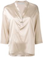 Fabiana Filippi - V-neck Blouse - Women - Silk/elastodiene - 44, Nude/neutrals, Silk/elastodiene