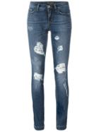 Dolce & Gabbana Ripped Skinny Jeans, Women's, Size: 40, Blue, Cotton/spandex/elastane/zamak/calf Leather