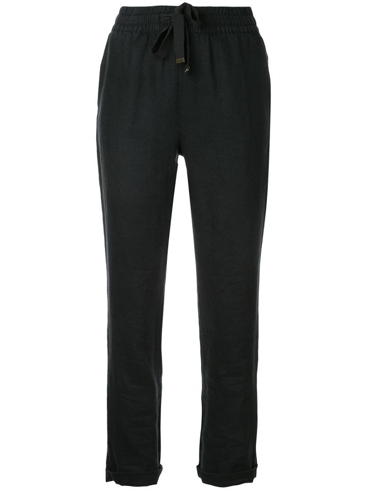 Venroy - Drawstring Cropped Trousers - Women - Linen/flax - L, Black, Linen/flax