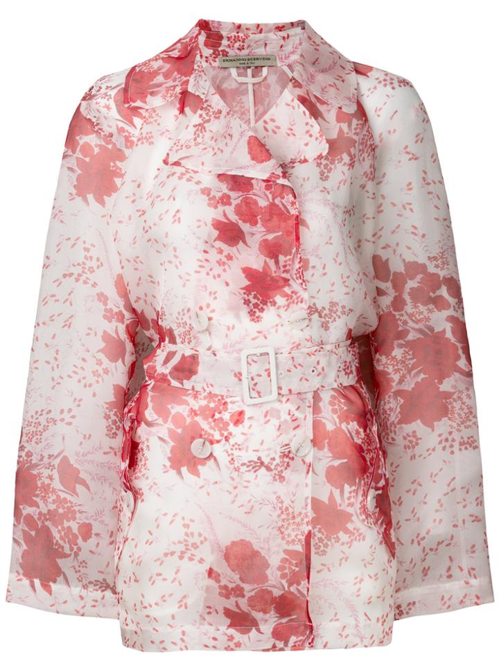 Ermanno Scervino Floral Print Belted Jacket - White