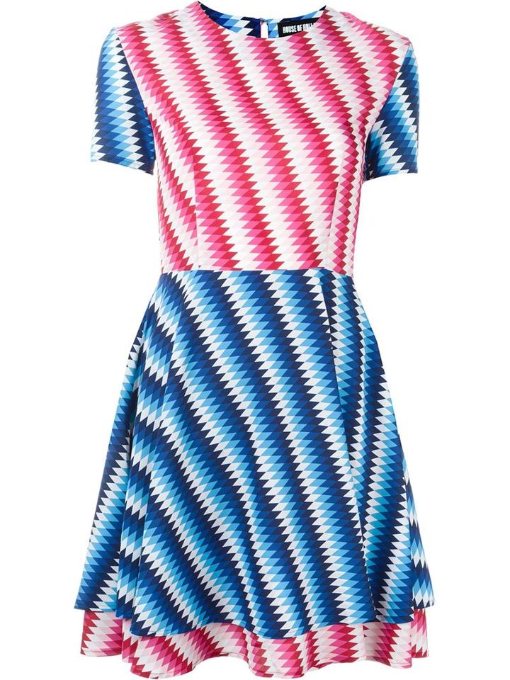 House Of Holland Printed Flared Dress, Women's, Size: 14, Pink/purple, Polyester/acetate