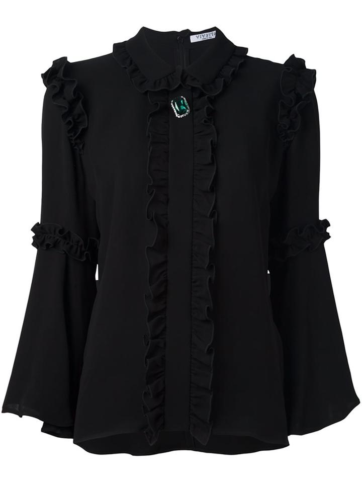 Vivetta 'olmo' Ruffle Trim Shirt, Women's, Size: 40, Black, Viscose