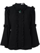 Vivetta 'olmo' Ruffle Trim Shirt, Women's, Size: 40, Black, Viscose