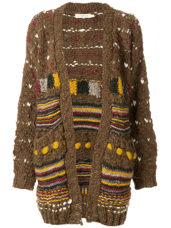 Oneonone Open Front Intarsia Cardigan - Brown