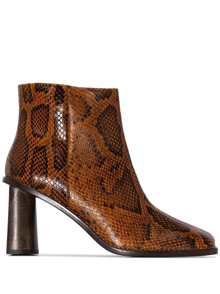 Rejina Pyo Alana 75mm Snake-effect Ankle Boots - Brown