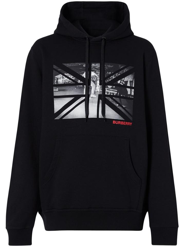 Burberry Union Jack Photo Print Cotton Hoodie - Black