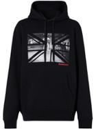 Burberry Union Jack Photo Print Cotton Hoodie - Black