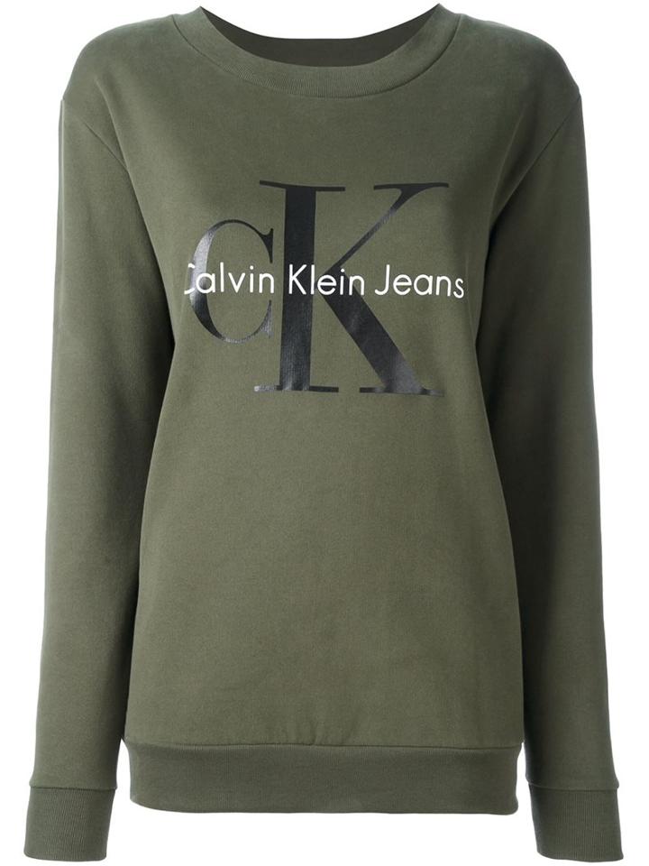 Calvin Klein Jeans Logo Print Sweatshirt, Women's, Size: Medium, Green, Cotton