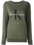 Calvin Klein Jeans Logo Print Sweatshirt, Women's, Size: Medium, Green, Cotton