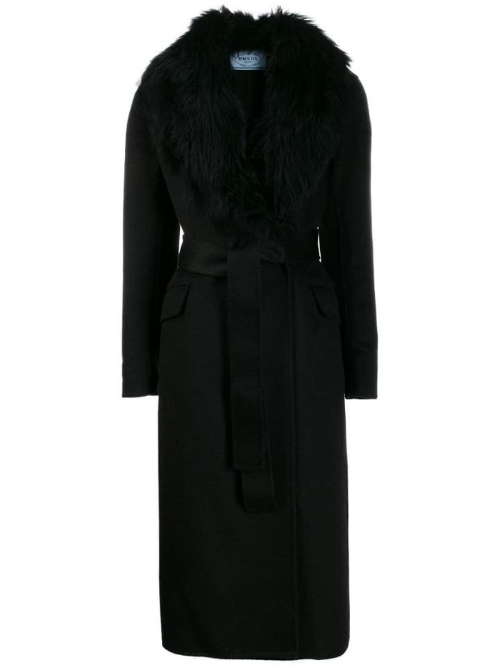 Prada Fur Lined Belted Jacket - Black