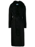 Prada Fur Lined Belted Jacket - Black