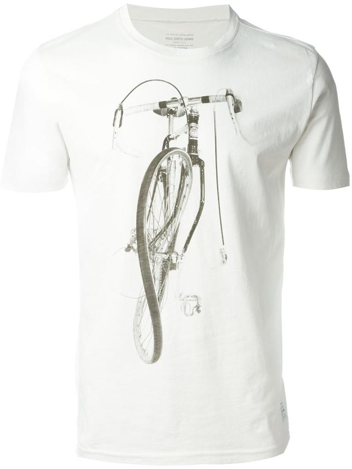 Paul Smith Jeans Bicycle Print T-shirt, Men's, Size: L, White, Cotton