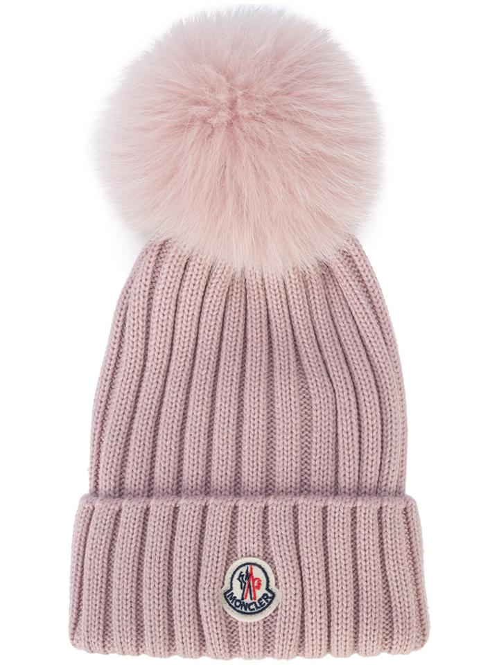 Moncler Ribbed Pom Pom Hat - Pink & Purple