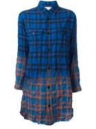 Saint Laurent Long Gradient Plaid Shirt, Women's, Size: S, Blue, Cotton/spandex/elastane
