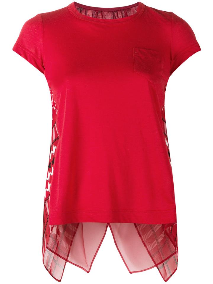 Sacai Open Back Scarf Print T-shirt, Women's, Size: 2, Red, Linen/flax/polyester