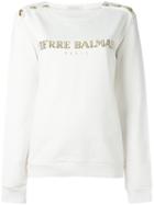 Pierre Balmain Logo Print Sweatshirt, Size: 38, White, Cotton