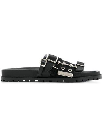 Sacai Sacai Lthr Flt Multistrp Slide - Black