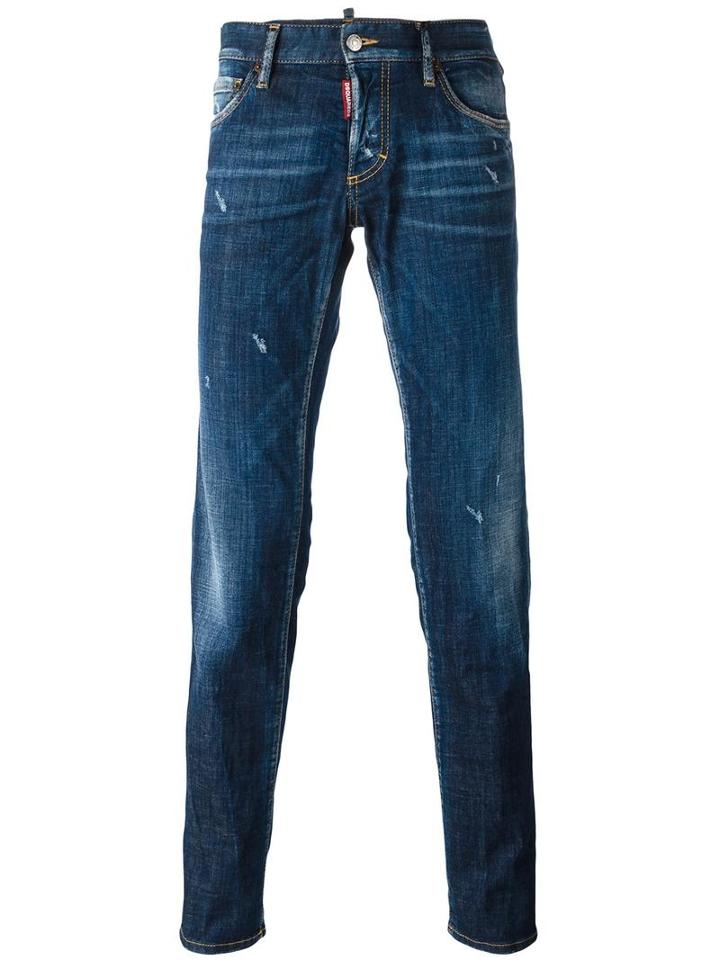Dsquared2 Slim Lightly Distressed Jeans, Men's, Size: 46, Blue, Cotton/spandex/elastane/polyester