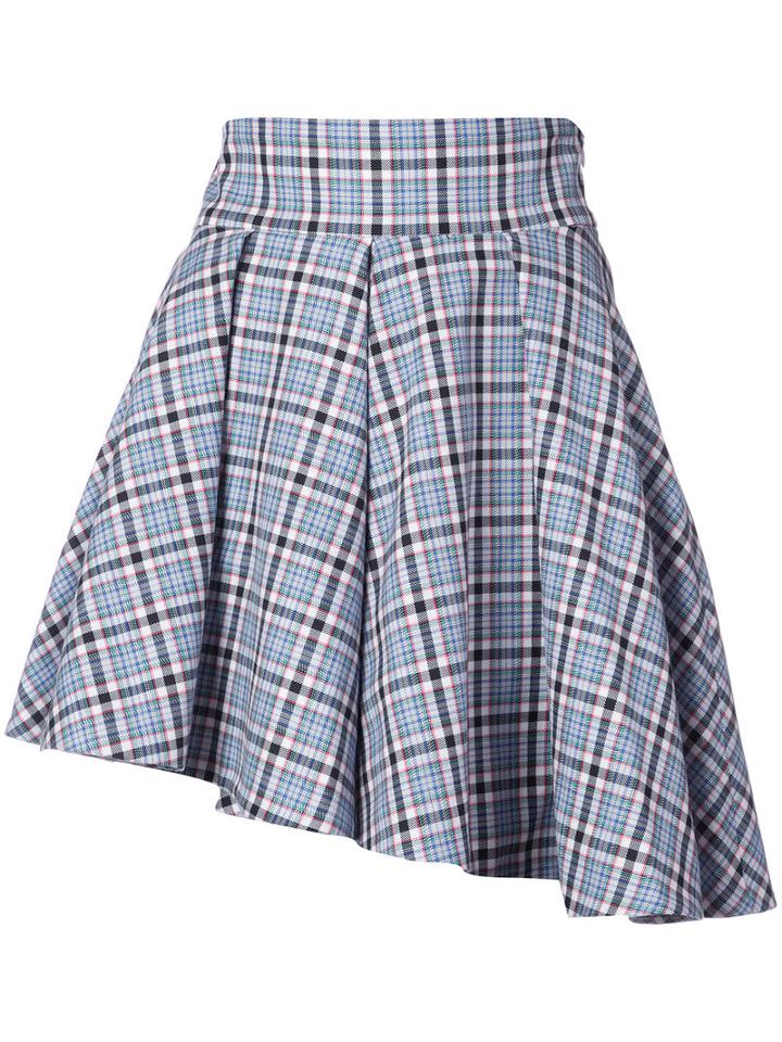 Petersyn - Checked Asymmetric Mini Skirt - Women - Cotton - S, Blue, Cotton