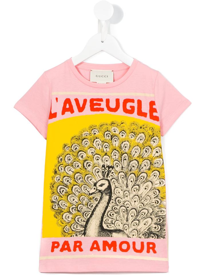 Gucci Kids Peacock Print T-shirt, Girl's, Size: 12 Yrs, Pink/purple