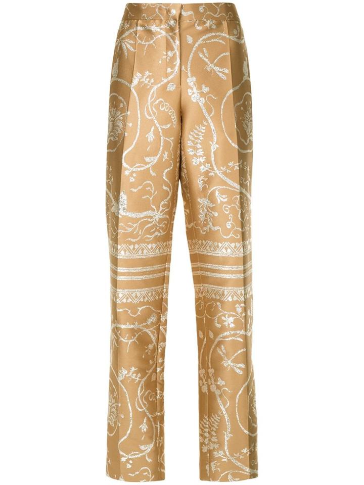 Alberta Ferretti Floral Embroidered Trousers - Brown