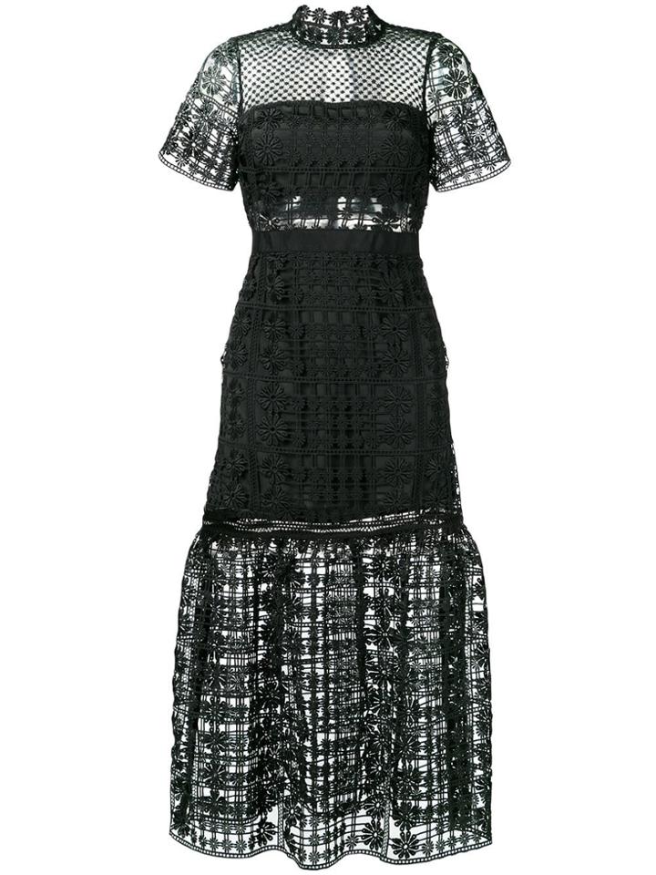 Self-portrait Crochet Midi Dress - Black