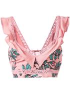 For Love And Lemons Floral Embroidered Cropped Top, Women's, Size: Medium, Pink/purple, Viscose/rayon/polyester/spandex/elastane