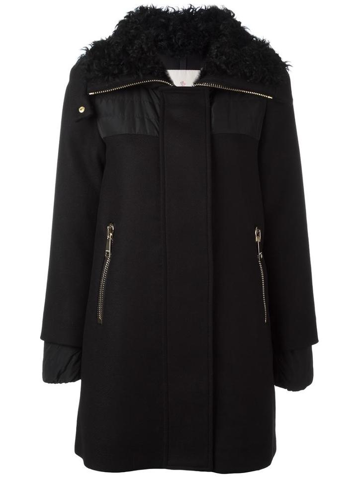 Moncler 'calipso' Short Coat, Women's, Size: 0, Black, Virgin Wool/polyamide/lamb Fur