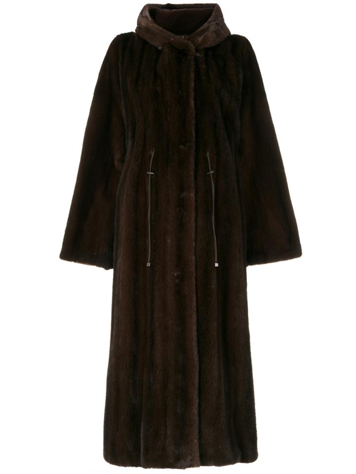 Liska Hooded Fur Coat - Brown