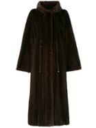 Liska Hooded Fur Coat - Brown